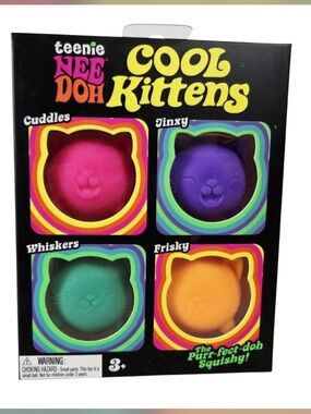 🐱 teenie NEE DOH Cool Kittens Squishy Set - Pink, Purple, Green, Orange 🐱
